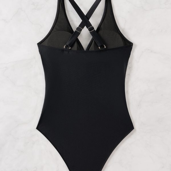 Solid Color Crossed Slimming Sexy High-Waist One-Piece Bikini Swimsuit for Women - Image 5