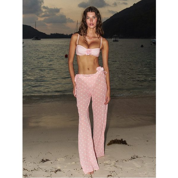 Three-Piece Swimsuit with Polka Dot and Flower Design for Women - Image 2