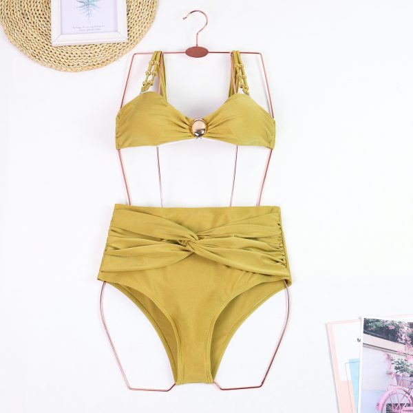 Yellow Plus Size Bikini Women's Swimsuit Slit Wrap Skirt Three-Piece Set - Image 5