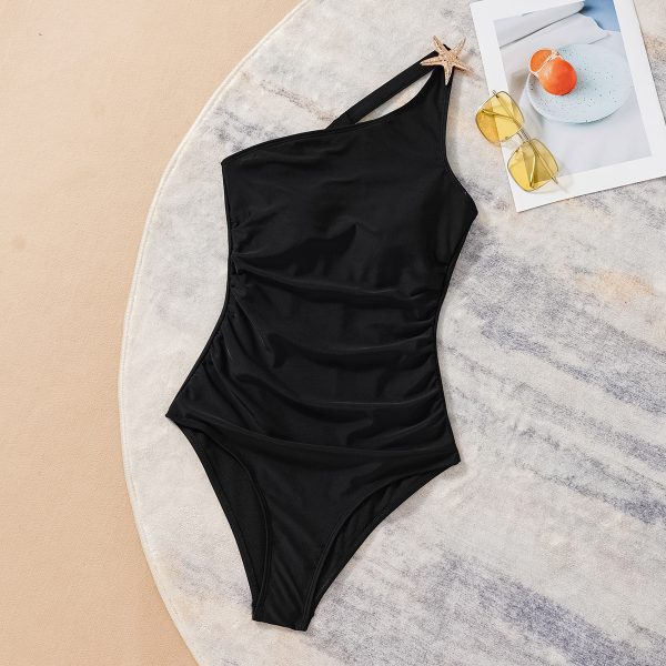 Solid Color One-Shoulder Sexy Slimming One-Piece Bikini Swimsuit for Women - Image 4