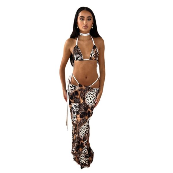 Three-Piece Bikini Set Leopard Print Sexy Women's Swimsuit