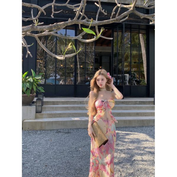 Real Photo Colorful Butterfly Fairy Long Skirt Spicy Wrap Bikini Internet Celebrity Beach Vacation Hot Spring Swimsuit Two-Piece Set - Image 4