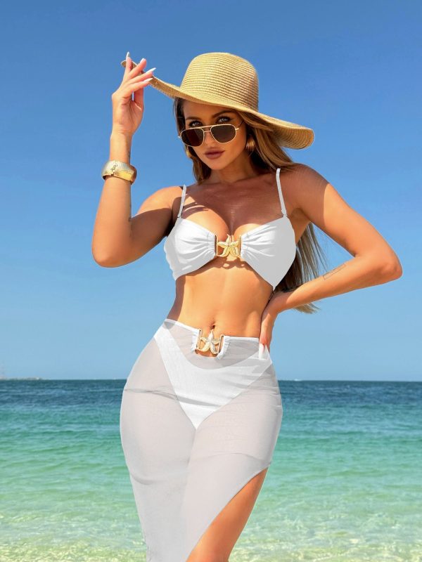 Sexy Solid Color Three-Piece Mesh Long Dress Swimsuit Bikini - Image 10