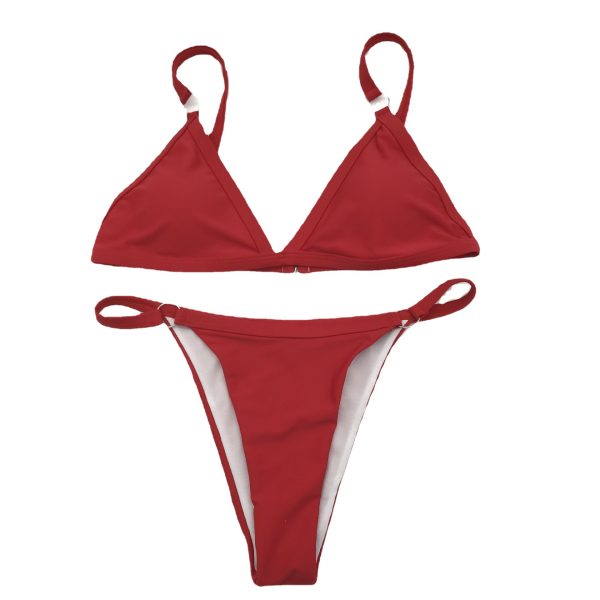 Solid Color Triangle Bikini Separated Swimsuit for Women with Metal Accessories - Image 5