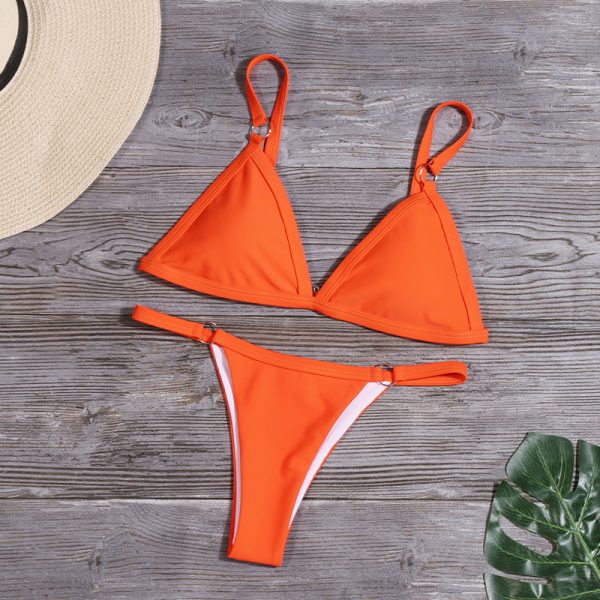 Solid Color Triangle Bikini Separated Swimsuit for Women with Metal Accessories - Image 9