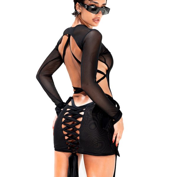 Sexy belly covering backless solid color swimsuit dress - Image 6