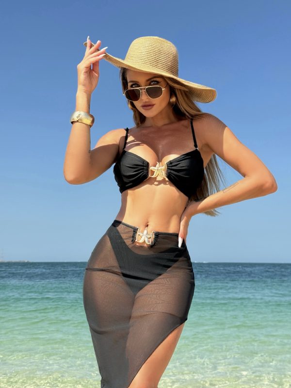 Sexy Solid Color Three-Piece Mesh Long Dress Swimsuit Bikini - Image 11