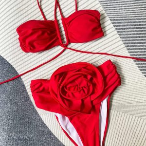 High-Waisted Sexy Three-Dimensional Flower Separated Women's Swimsuit