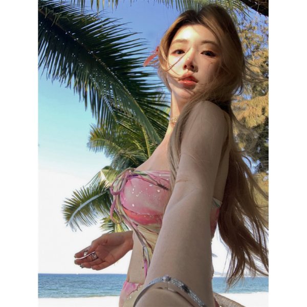 Real Photo Colorful Butterfly Fairy Long Skirt Spicy Wrap Bikini Internet Celebrity Beach Vacation Hot Spring Swimsuit Two-Piece Set - Image 2